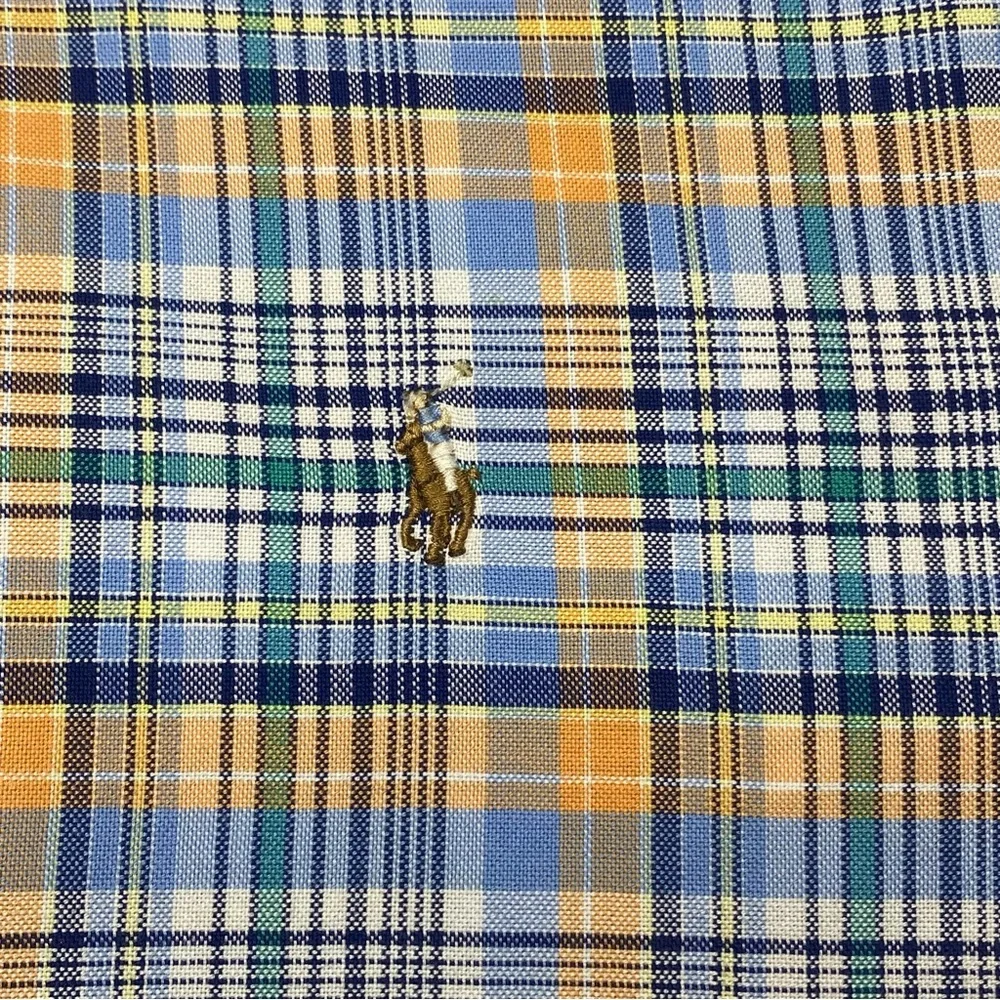 Ralph Lauren Button Down Shirt Youth Boy Size 18 Blue Orange Plaid Preppy